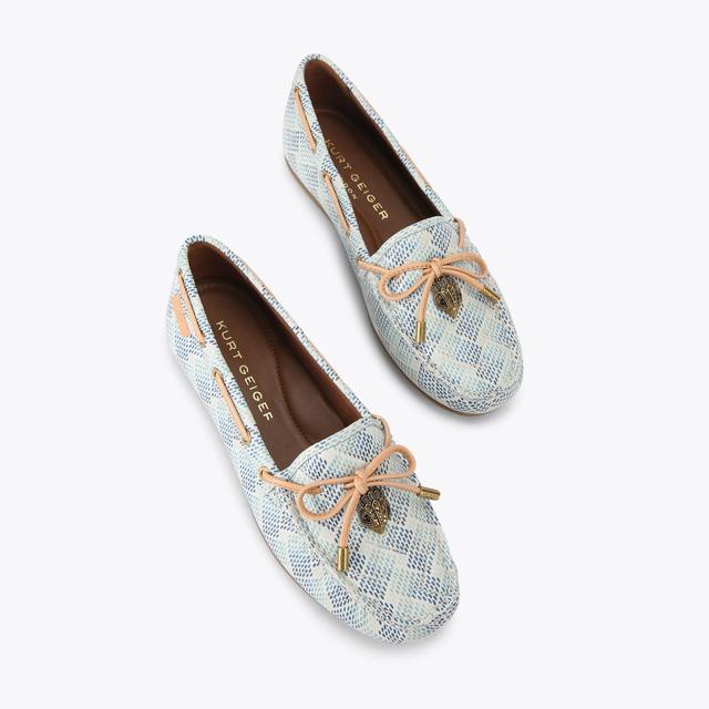 Carvela By Kurt Geiger EAGLE MOCCASIN Pebble Grain Blue Canvas Flats By KURT GEIGER LONDON