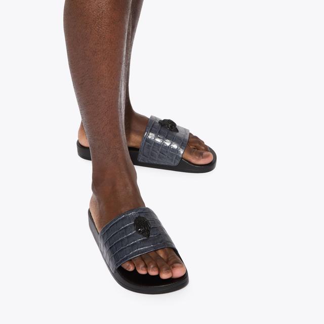 Carvela By Kurt Geiger EAGLE SLIDE Navy Croc Embossed Leather Sandal By KURT GEIGER LONDON