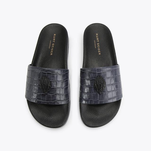 Carvela By Kurt Geiger EAGLE SLIDE Navy Croc Embossed Leather Sandal By KURT GEIGER LONDON