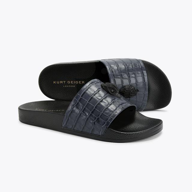 Carvela By Kurt Geiger EAGLE SLIDE Navy Croc Embossed Leather Sandal By KURT GEIGER LONDON