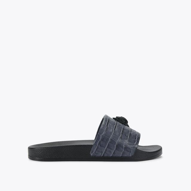 carvela by kurt geiger EAGLE SLIDE Navy Croc Embossed Leather Sandal by KURT GEIGER LONDON
