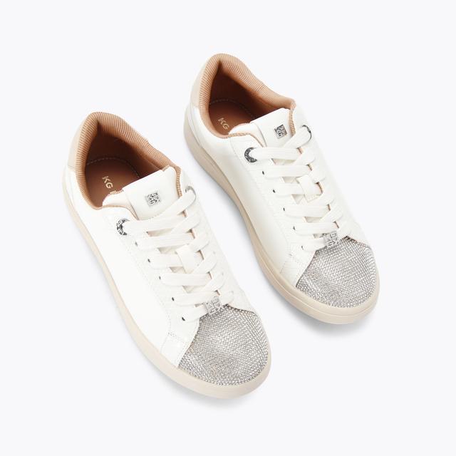 Carvela By Kurt Geiger ELIZA GEM White Crystal Lace Up Sneaker By KG KURT GEIGER