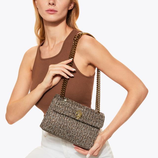 Carvela By Kurt Geiger FABRIC MD KENSINGTON Beige Crystal Houndstooth Shoulder Bag By KURT GEIGER LONDON