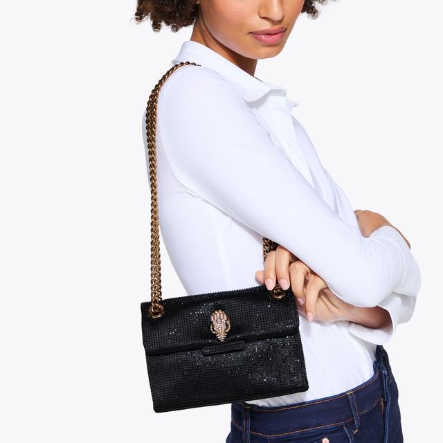 Carvela By Kurt Geiger FABRIC MINI KENSINGTON Black Crystal Cross Body Bag By KURT GEIGER LONDON