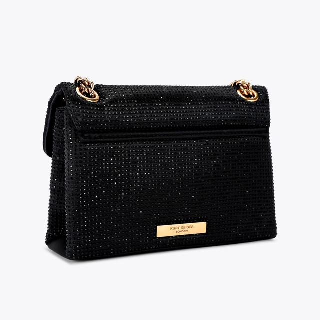 Carvela By Kurt Geiger FABRIC MINI KENSINGTON Black Crystal Cross Body Bag By KURT GEIGER LONDON