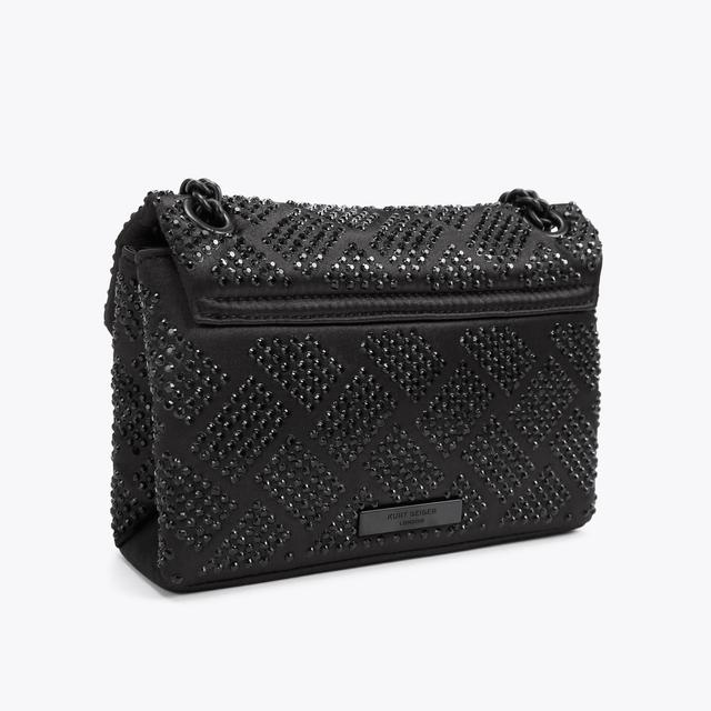 Carvela By Kurt Geiger FABRIC MINI KENSINGTON Black Crystal Cross Body Fabric Bag By KURT GEIGER LONDON