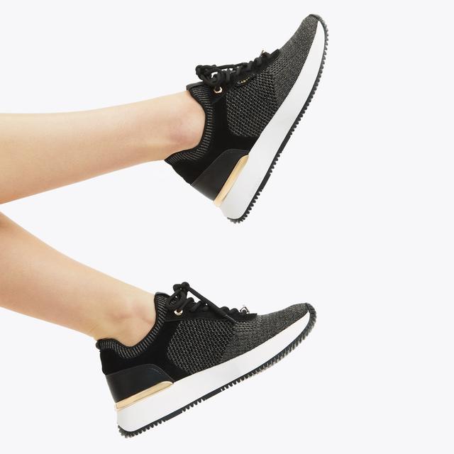 Carvela By Kurt Geiger FLARE KNIT Black Glitter Fabric Trainers By CARVELA