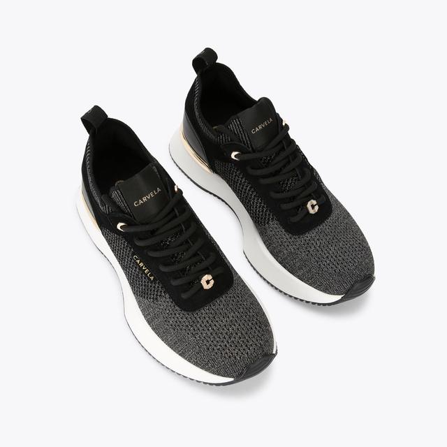 Carvela By Kurt Geiger FLARE KNIT Black Glitter Fabric Trainers By CARVELA