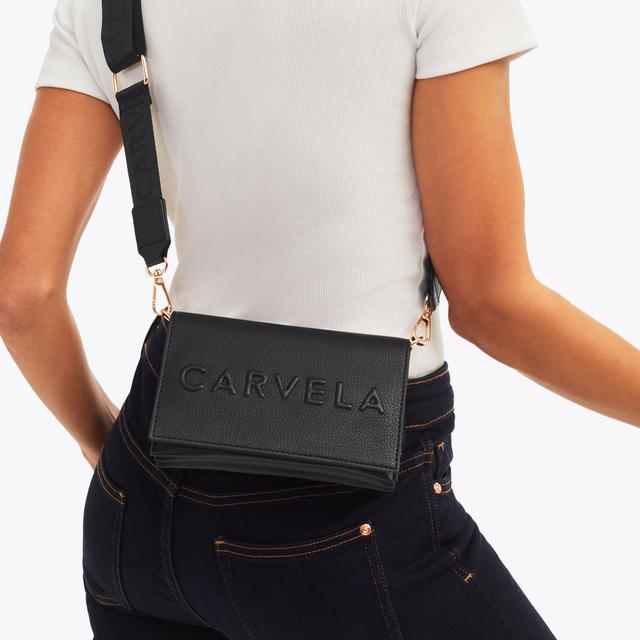 Carvela By Kurt Geiger FRAME WALLET X BODY Black Textured Cross Body Wallet By CARVELA