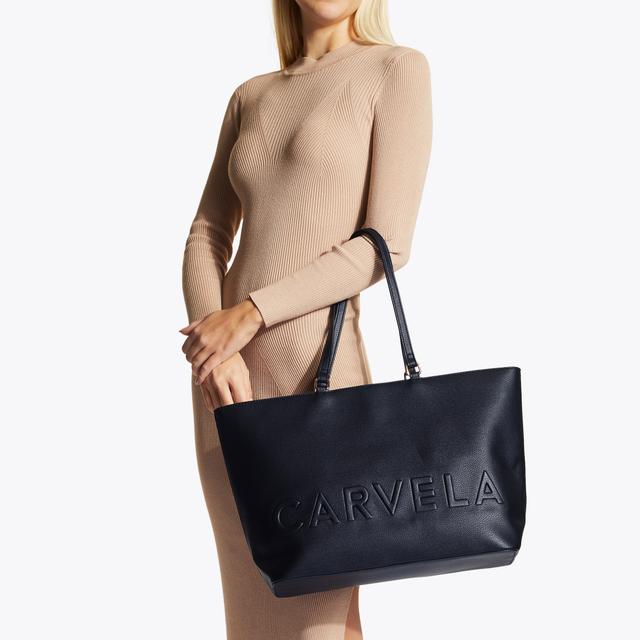 Carvela By Kurt Geiger FRAME WINGED SHOPPER Black Embossed Textured Tote Bag By CARVELA