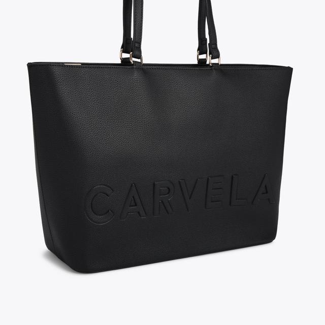 Carvela By Kurt Geiger FRAME WINGED SHOPPER Black Embossed Textured Tote Bag By CARVELA