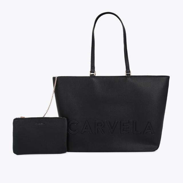carvela by kurt geiger FRAME WINGED SHOPPER Black Embossed Textured Tote Bag by CARVELA