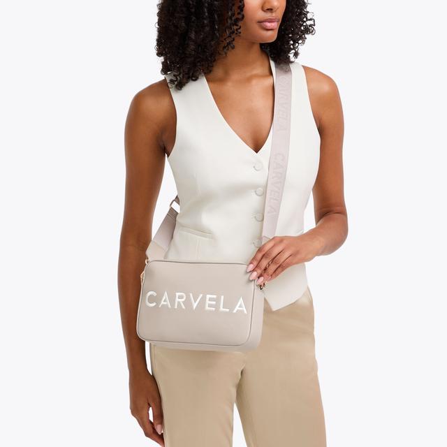 Carvela By Kurt Geiger FRAME X BODY Taupe Textured Cross Body Bag By CARVELA