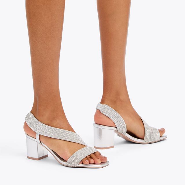 Carvela By Kurt Geiger GALA BLOCK JEWEL 60 Silver Slingback Heel By CARVELA