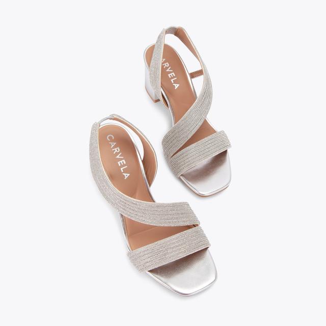 Carvela By Kurt Geiger GALA BLOCK JEWEL 60 Silver Slingback Heel By CARVELA