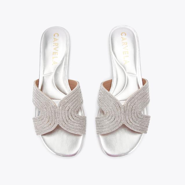Carvela By Kurt Geiger GALA MULE JEWEL Silver Crystal Slip On Sandals By CARVELA