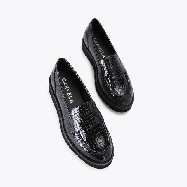 Carvela By Kurt Geiger GRANGE Black Croc Embossed Slip On Shoes By CARVELA