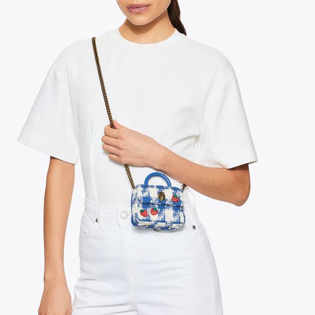 Carvela By Kurt Geiger HANDLE MICRO KENSINGTON Blue Strawberry Tweed Micro Bag By KURT GEIGER LONDON