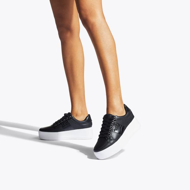 Carvela By Kurt Geiger JIVE LACE UP Black Croc Embossed Crystal Lace Up Trainers By CARVELA