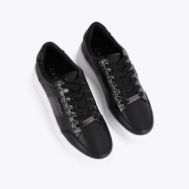 Carvela By Kurt Geiger JIVE LACE UP Black Croc Embossed Crystal Lace Up Trainers By CARVELA