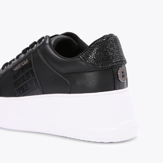 Carvela By Kurt Geiger JIVE LACE UP Black Croc Embossed Crystal Lace Up Trainers By CARVELA