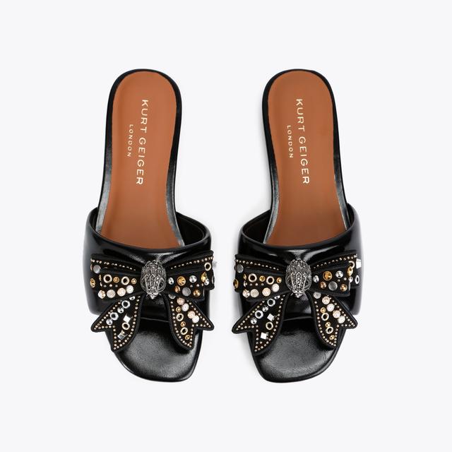 Carvela By Kurt Geiger KENSINGTON BOW FLAT SDL Black Crystal Sandal By KURT GEIGER LONDON