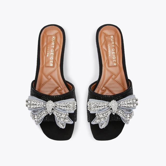 Carvela By Kurt Geiger KENSINGTON BOW FLAT SDL Black Slip On Sandals By KURT GEIGER LONDON