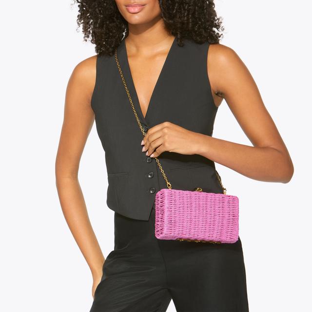 Carvela By Kurt Geiger KENSINGTON CLUTCH Pink Woven Raffia Clutch Bag By KURT GEIGER LONDON