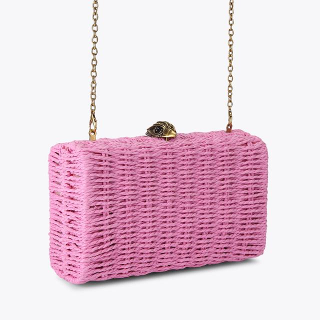 Carvela By Kurt Geiger KENSINGTON CLUTCH Pink Woven Raffia Clutch Bag By KURT GEIGER LONDON