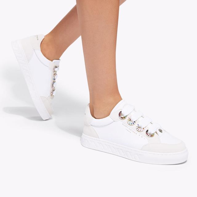 Carvela By Kurt Geiger KENSINGTON EYELET SLIM White Leather Eyelet Sneaker By KURT GEIGER LONDON