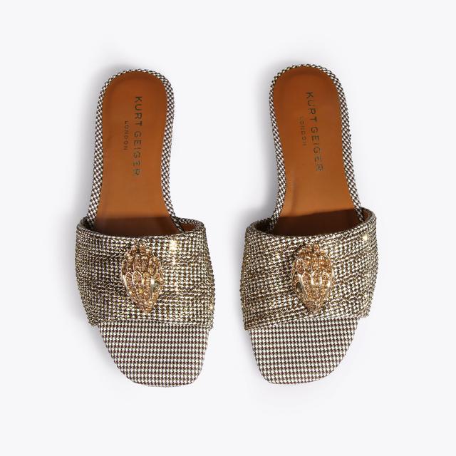 Carvela By Kurt Geiger KENSINGTON FLAT SANDAL Beige Houndstooth Gem Sliders By KURT GEIGER LONDON