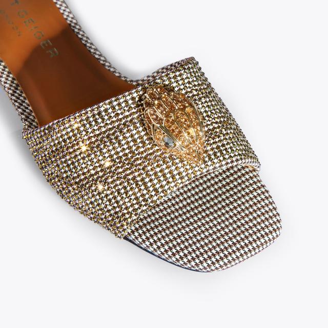 Carvela By Kurt Geiger KENSINGTON FLAT SANDAL Beige Houndstooth Gem Sliders By KURT GEIGER LONDON