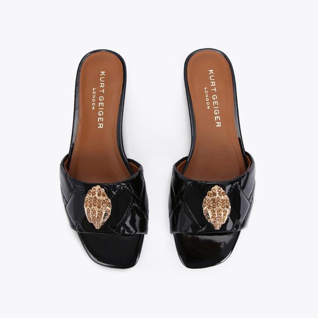 Carvela By Kurt Geiger KENSINGTON FLAT SANDAL Black Quilted Patent Leather Slider By KURT GEIGER LONDON