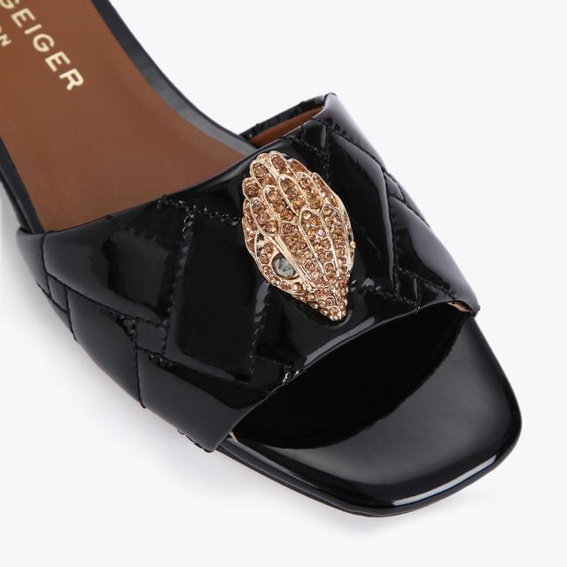 Carvela By Kurt Geiger KENSINGTON FLAT SANDAL Black Quilted Patent Leather Slider By KURT GEIGER LONDON