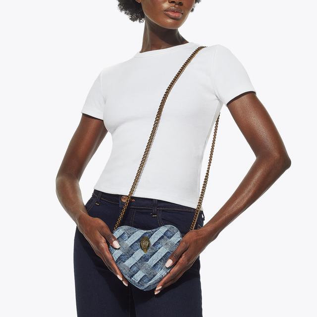Carvela By Kurt Geiger KENSINGTON HEART X BODY Denim Woven Heart Cross Body Bag By KURT GEIGER LONDON