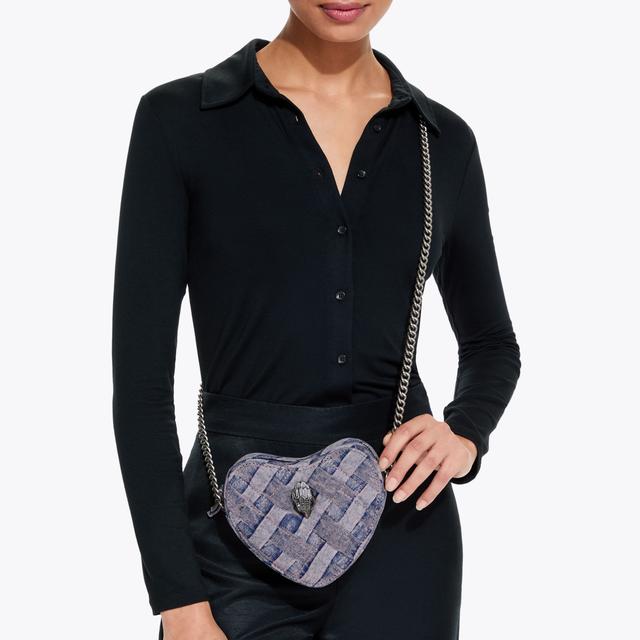 Carvela By Kurt Geiger KENSINGTON HEART X BODY Pink Denim Heart Cross Body Bag By KURT GEIGER LONDON