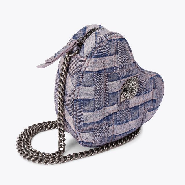 Carvela By Kurt Geiger KENSINGTON HEART X BODY Pink Denim Heart Cross Body Bag By KURT GEIGER LONDON