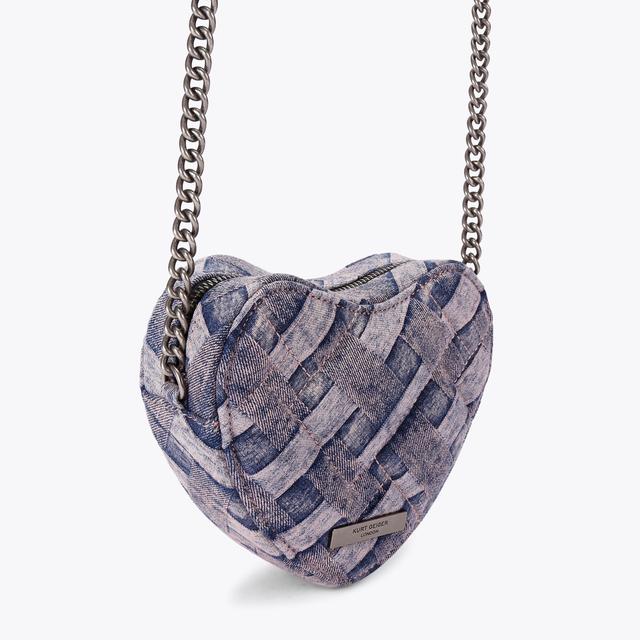 Carvela By Kurt Geiger KENSINGTON HEART X BODY Pink Denim Heart Cross Body Bag By KURT GEIGER LONDON