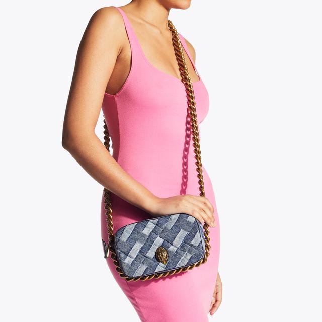 Carvela By Kurt Geiger KENSINGTON SM CAMERA CH Blue Denim Quilted Cross Body Chain By KURT GEIGER LONDON