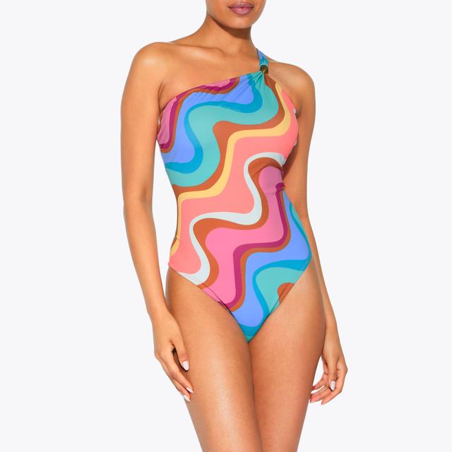 Carvela By Kurt Geiger KENSINGTON SWIMSUIT Rainbow Swirl One Shoulder Swimsuit By KURT GEIGER LONDON