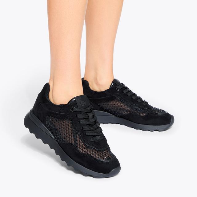 Carvela By Kurt Geiger KINDER Black Lace Up Mesh Crystal Sneaker By KG KURT GEIGER