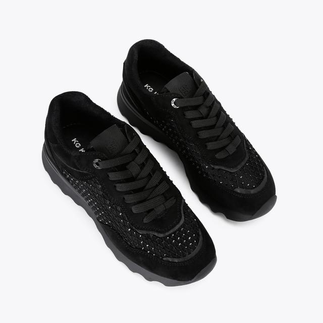 Carvela By Kurt Geiger KINDER Black Lace Up Mesh Crystal Sneaker By KG KURT GEIGER