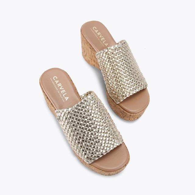 Carvela By Kurt Geiger KRYPTON WEAVE WEDGE Gold Woven Wedge Heel By CARVELA COMFORT