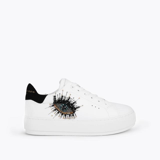 carvela by kurt geiger LANEY EYE White Evil Eye Motif Leather Sneakers by KURT GEIGER LONDON