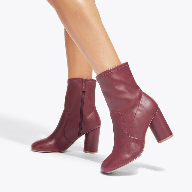 Carvela By Kurt Geiger LANGLEY ROUND ANKLE BOOT Wine Leather Block Heel Boots By KURT GEIGER LONDON