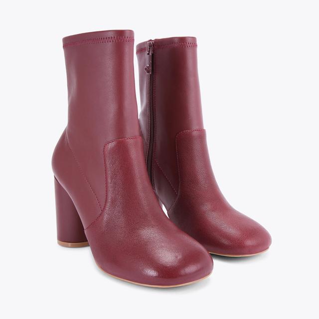 Carvela By Kurt Geiger LANGLEY ROUND ANKLE BOOT Wine Leather Block Heel Boots By KURT GEIGER LONDON