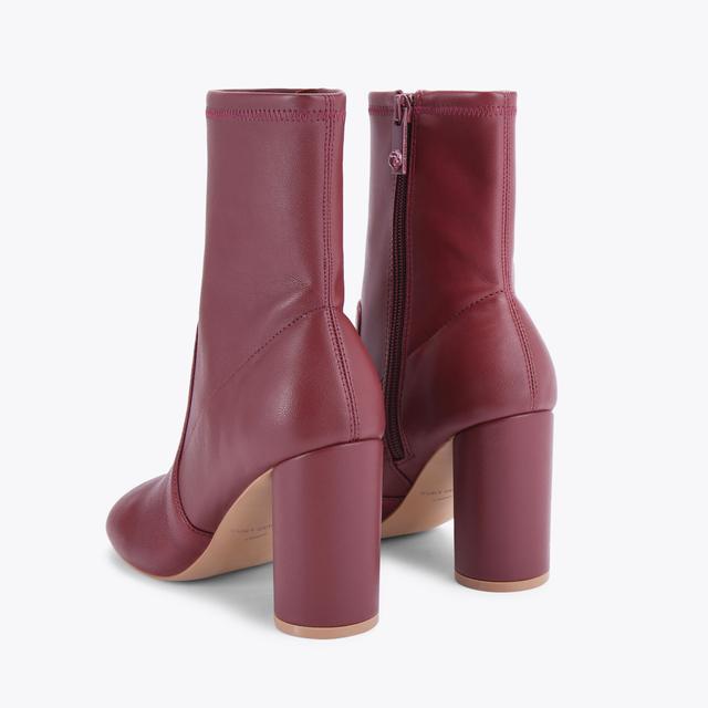 Carvela By Kurt Geiger LANGLEY ROUND ANKLE BOOT Wine Leather Block Heel Boots By KURT GEIGER LONDON