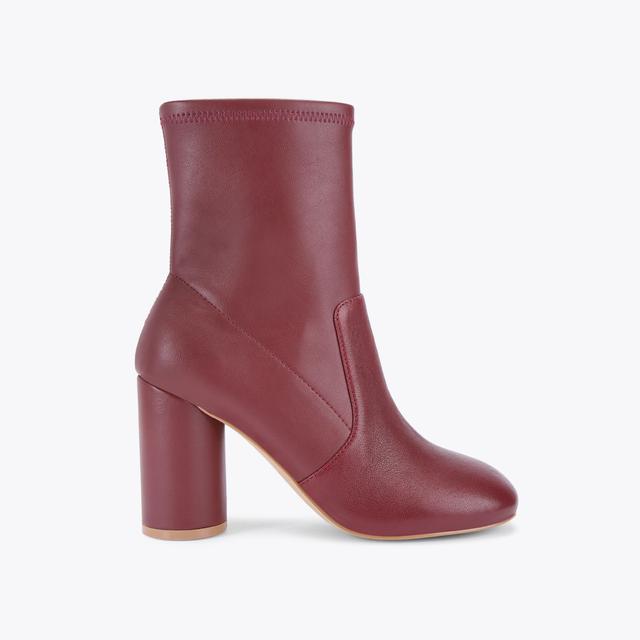 carvela by kurt geiger LANGLEY ROUND ANKLE BOOT Wine Leather Block Heel Boots by KURT GEIGER LONDON