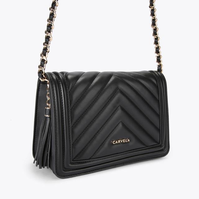 Carvela By Kurt Geiger LARA TASSEL FLAPOVER Black Quilted Cross Body Bag By CARVELA