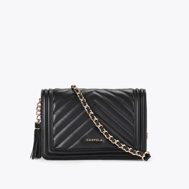 carvela by kurt geiger LARA TASSEL FLAPOVER Black Quilted Cross Body Bag by CARVELA